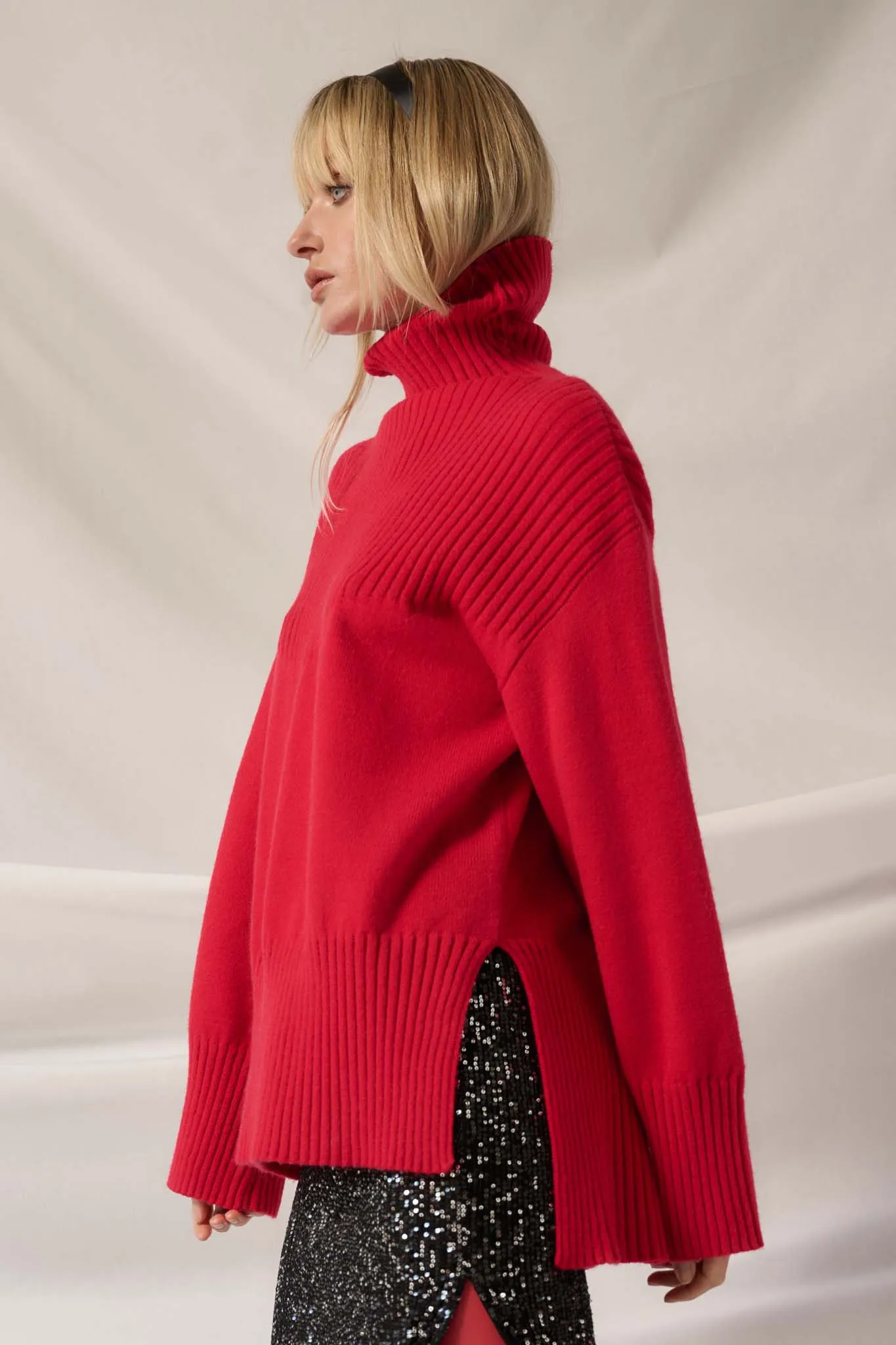 Warmest Regards Split-Hem Turtleneck Sweater