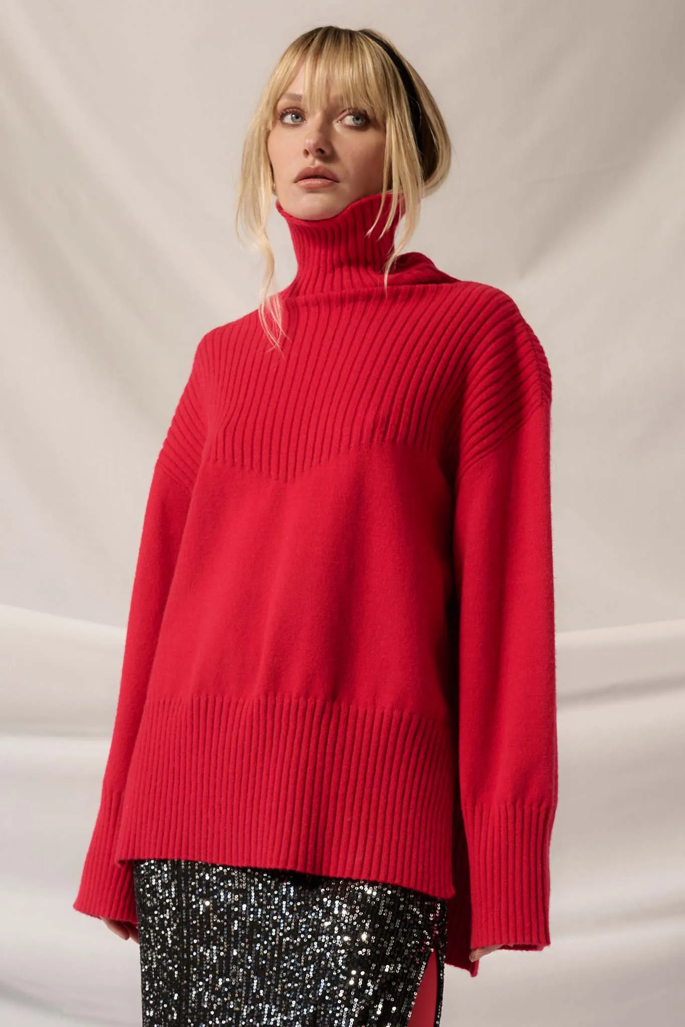 Warmest Regards Split-Hem Turtleneck Sweater