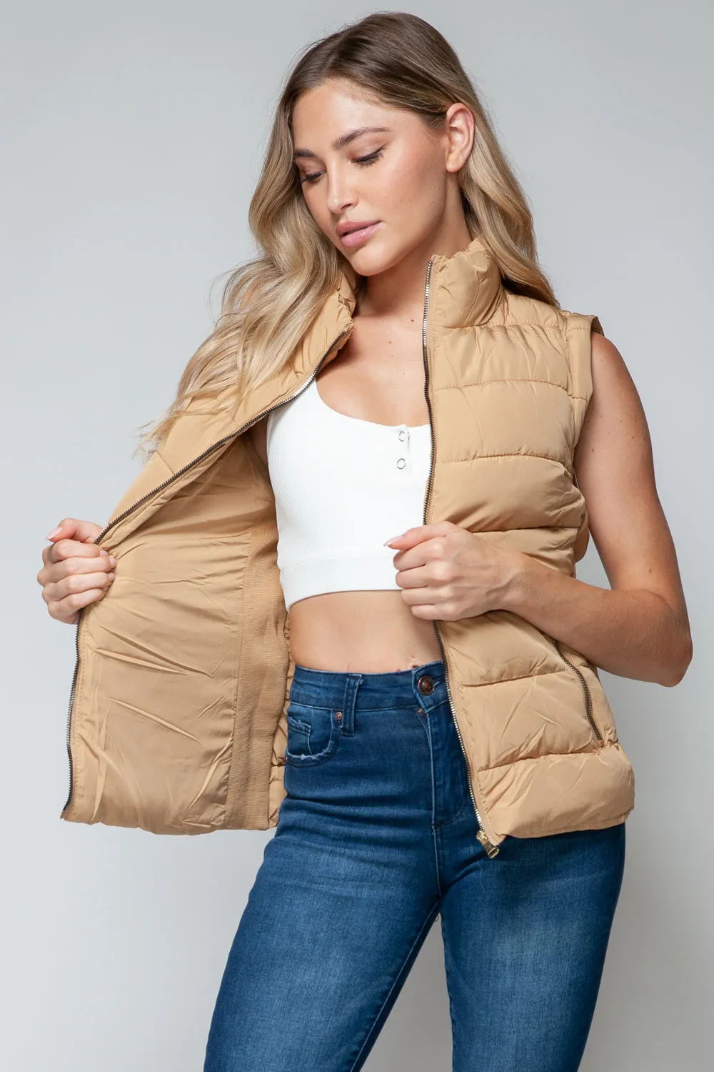 Women Snobbish Zip Up Turtleneck Vest with Pockets