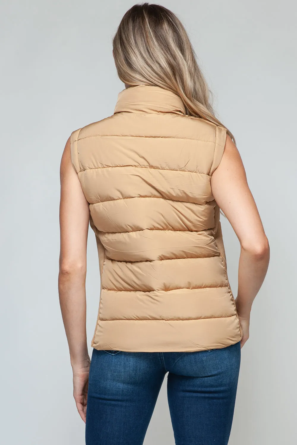 Women Snobbish Zip Up Turtleneck Vest with Pockets
