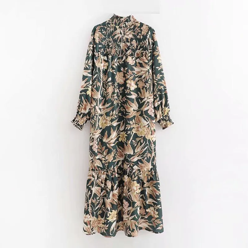 Women Vintage Floral Print Dress Casual Loose