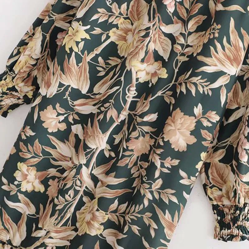 Women Vintage Floral Print Dress Casual Loose
