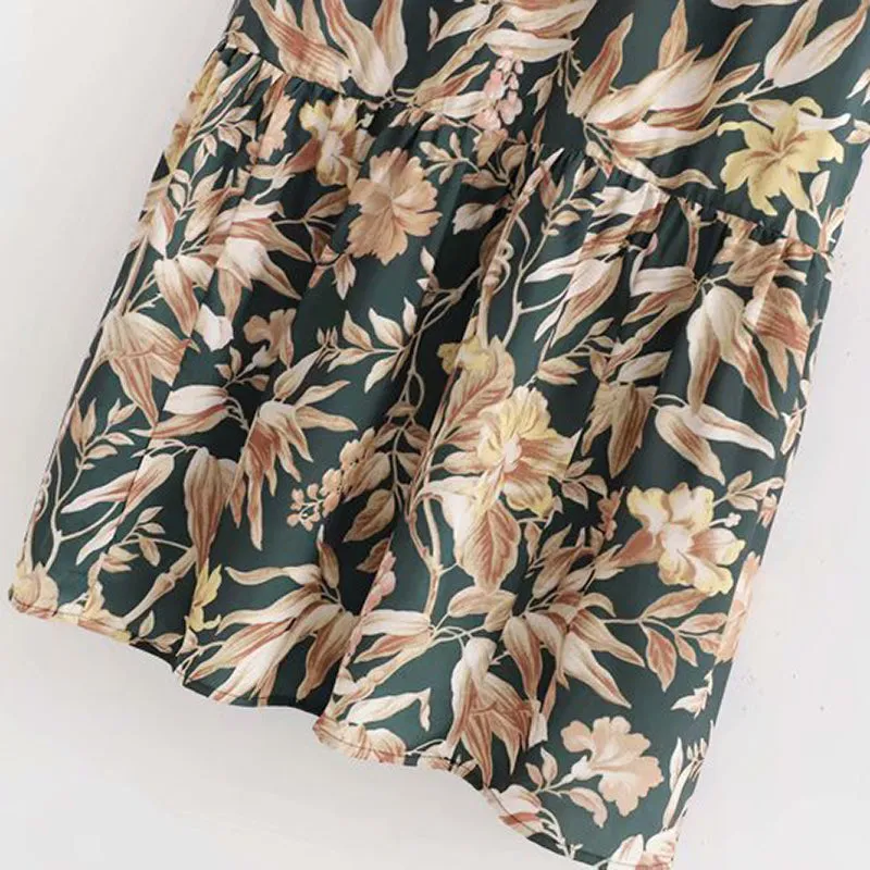 Women Vintage Floral Print Dress Casual Loose