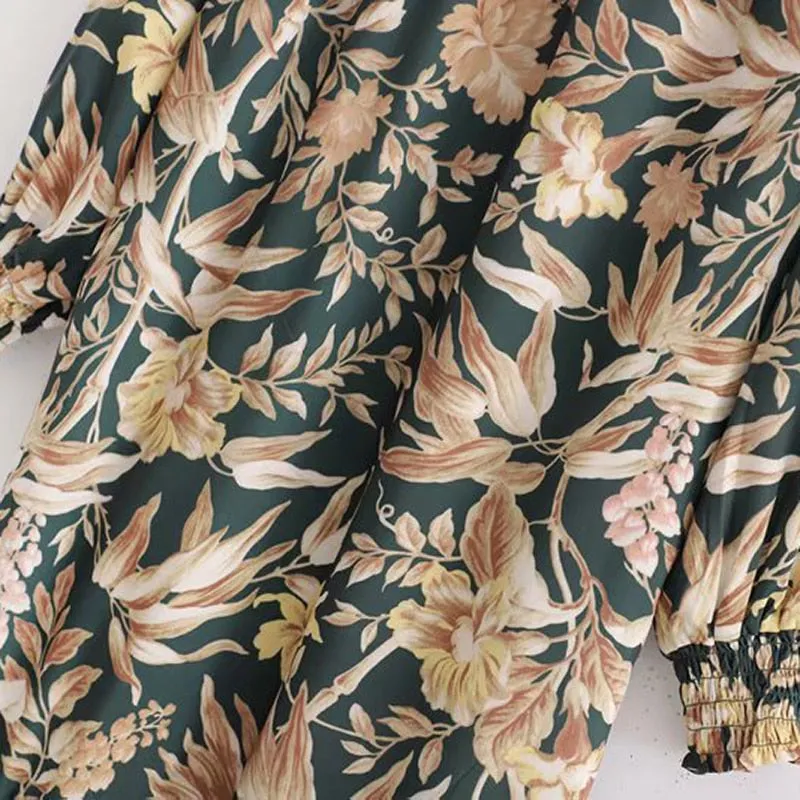 Women Vintage Floral Print Dress Casual Loose