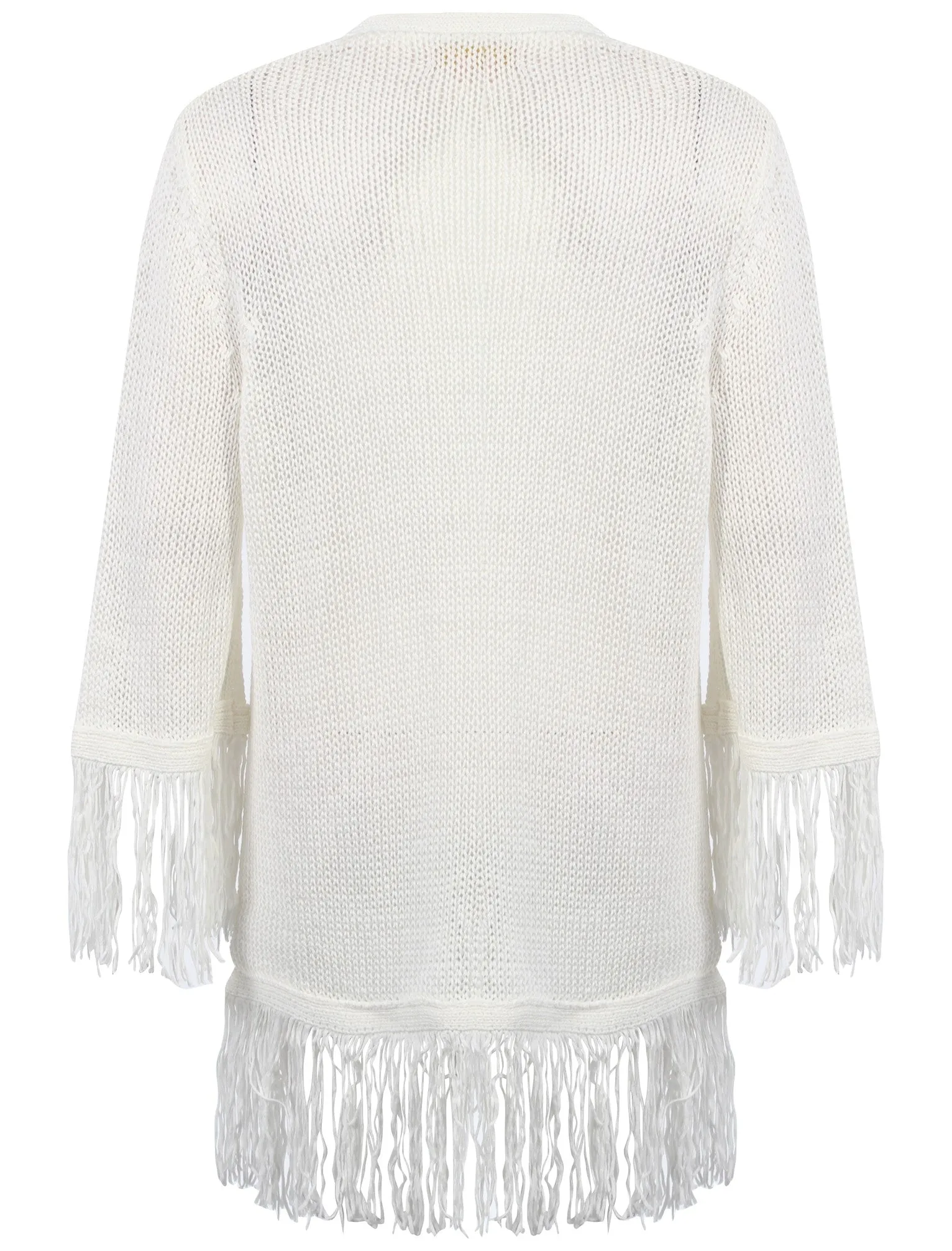 Women's fringed hem and cuffs cream cardigan - Plum Tree