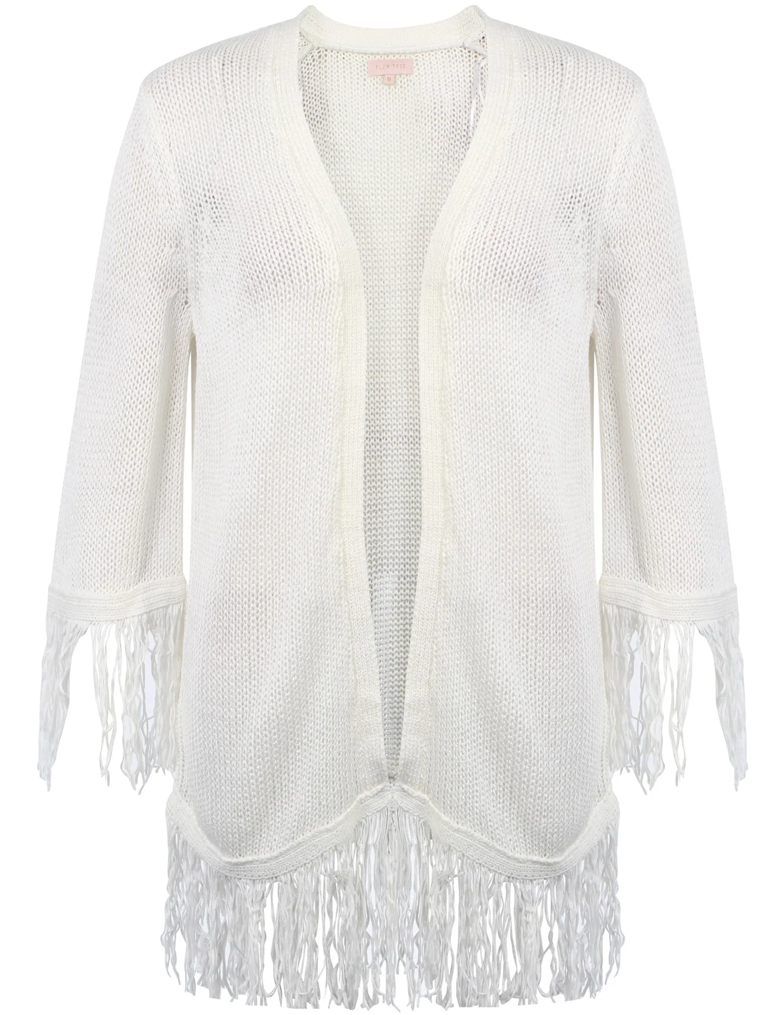 Women's fringed hem and cuffs cream cardigan - Plum Tree