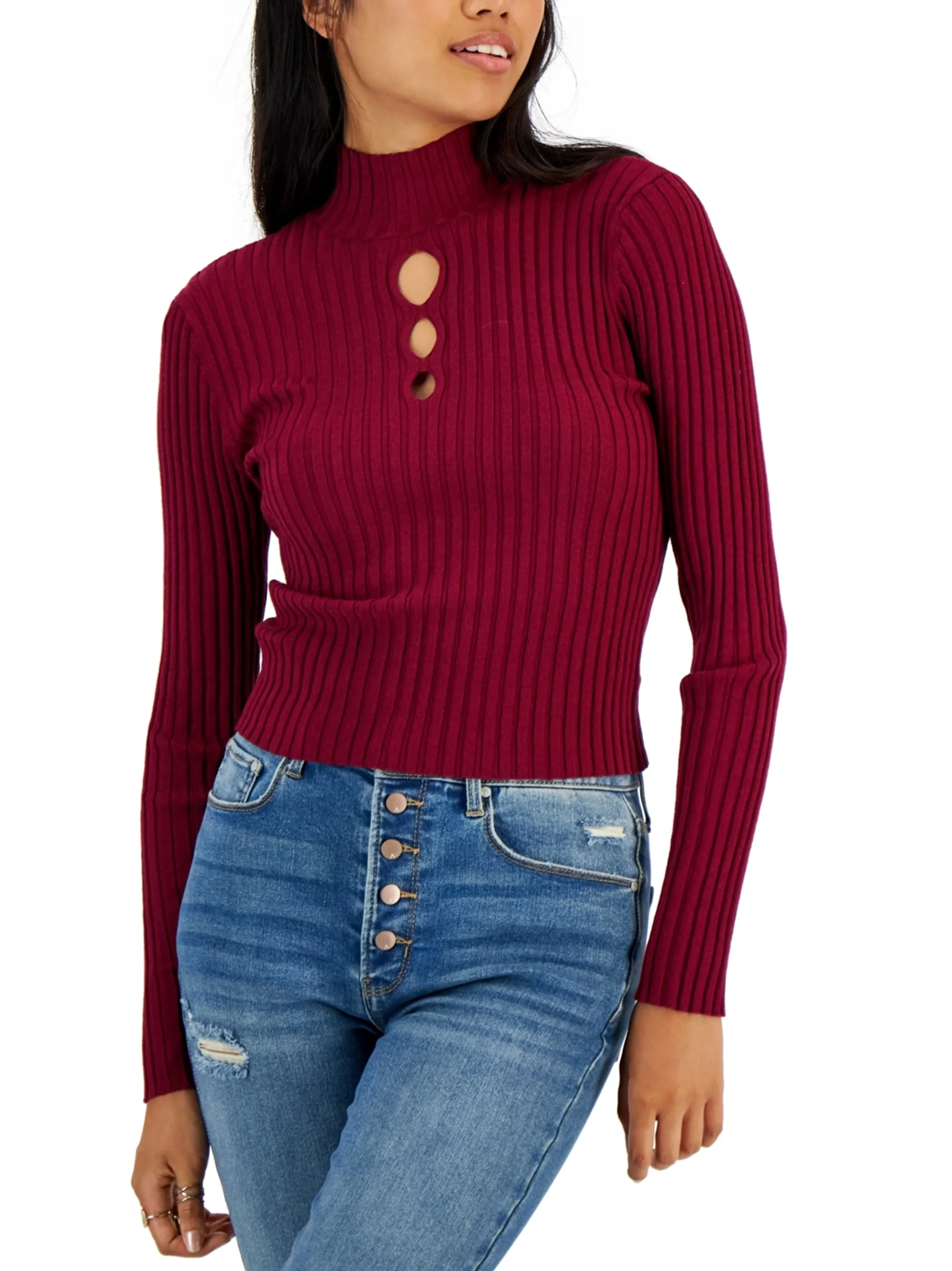 Women's Ribbed Sweater,Burgundy