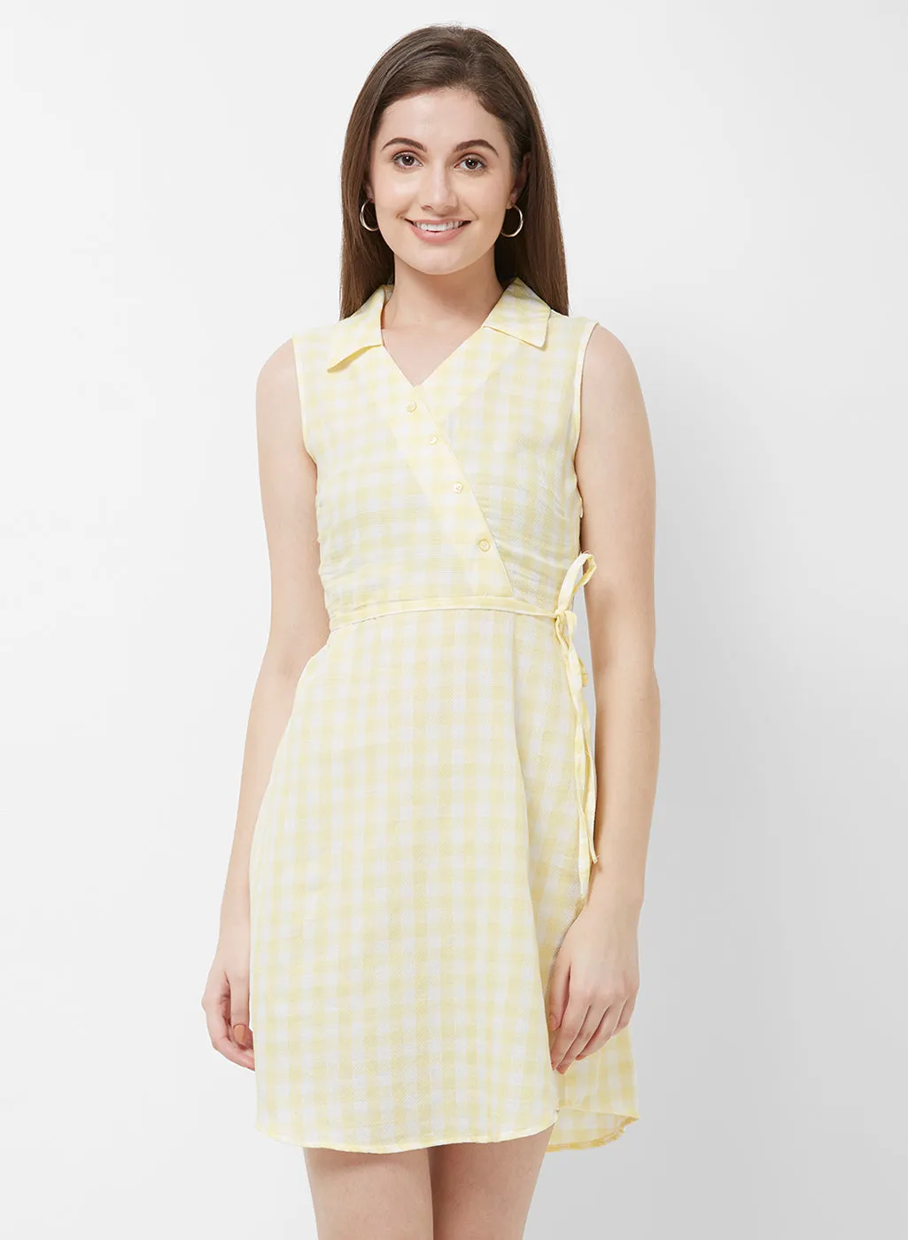 Yellow Checkered Sleeveless Dress