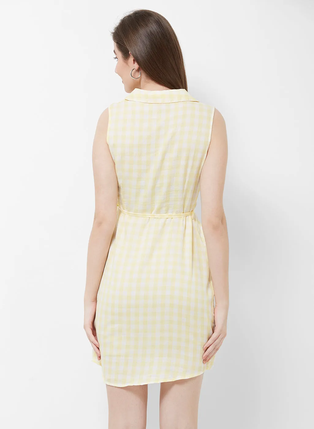 Yellow Checkered Sleeveless Dress
