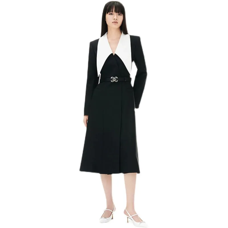 YES BY YESIR luxury Fall/Winter Jane peak-necked collar black wrap dress - Nunn