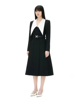 YES BY YESIR luxury Fall/Winter Jane peak-necked collar black wrap dress - Nunn