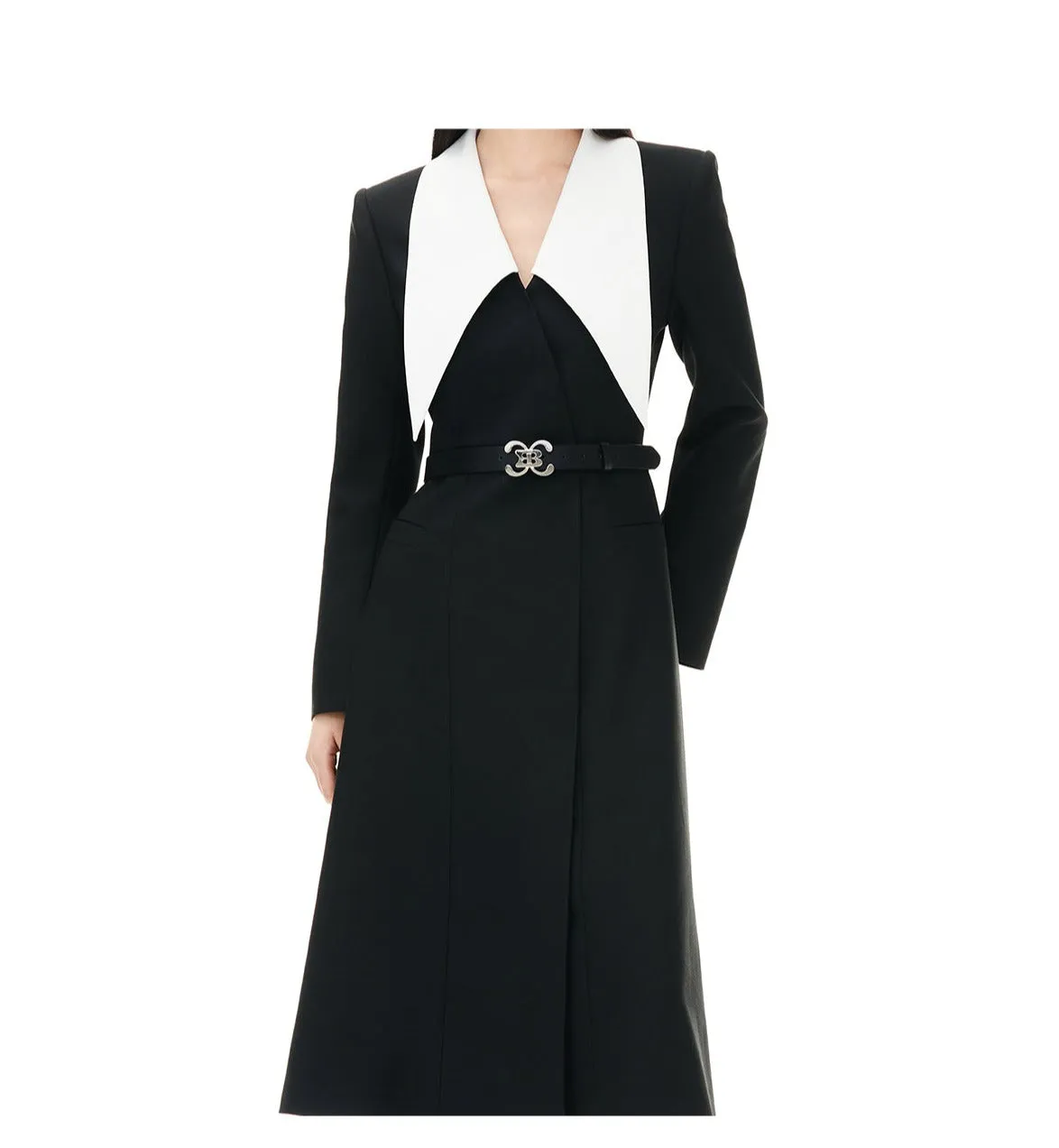 YES BY YESIR luxury Fall/Winter Jane peak-necked collar black wrap dress - Nunn
