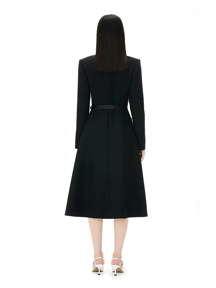 YES BY YESIR luxury Fall/Winter Jane peak-necked collar black wrap dress - Nunn
