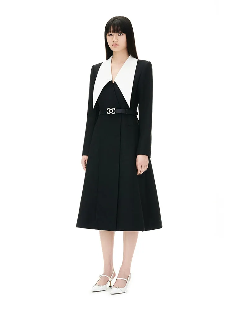YES BY YESIR luxury Fall/Winter Jane peak-necked collar black wrap dress - Nunn